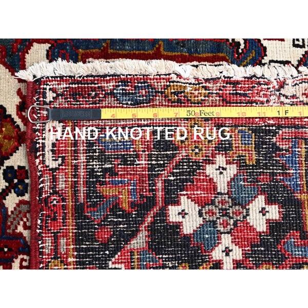 Shahbanu Rugs Murray Red Pure Wool Hand Knotted Vintage Persian Heriz